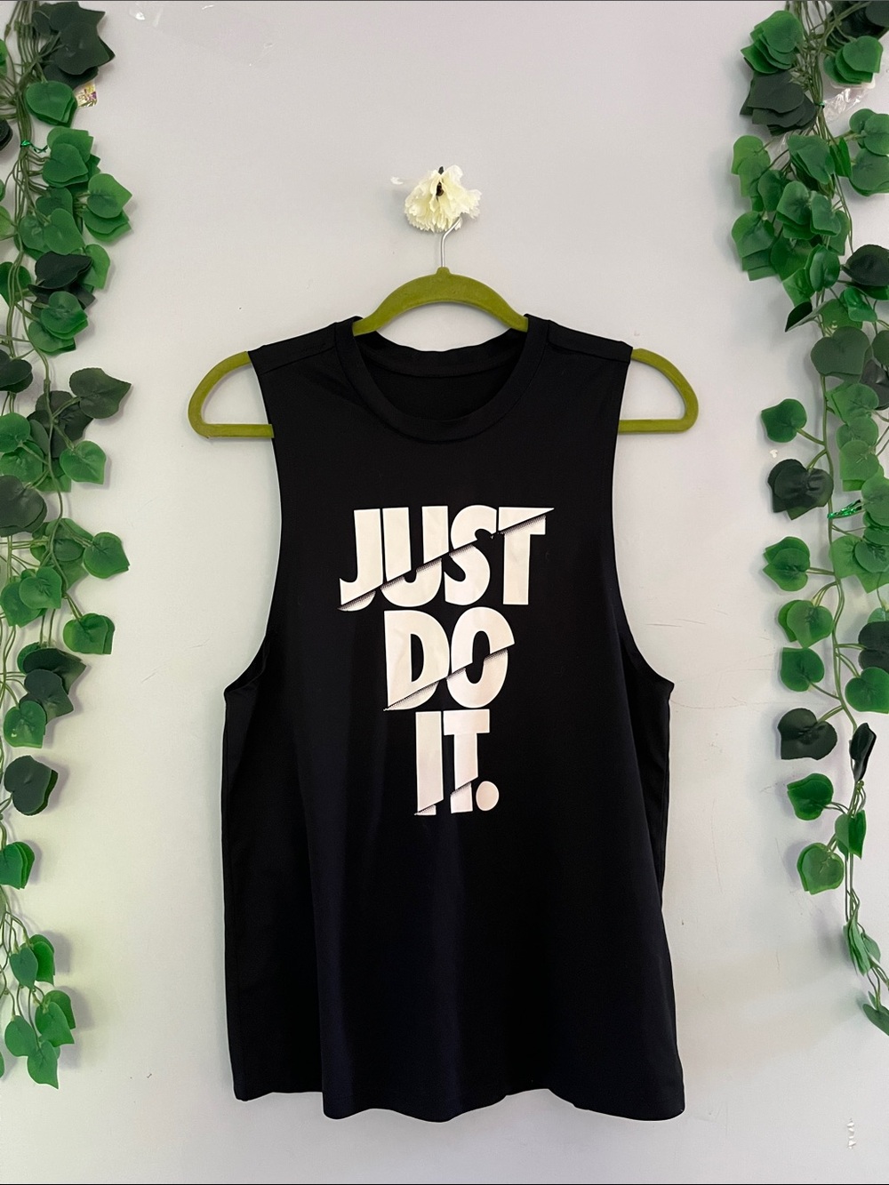 Nike Black Women's Sleeveless Muscle Tee with White 'Just Do It.' Graphic